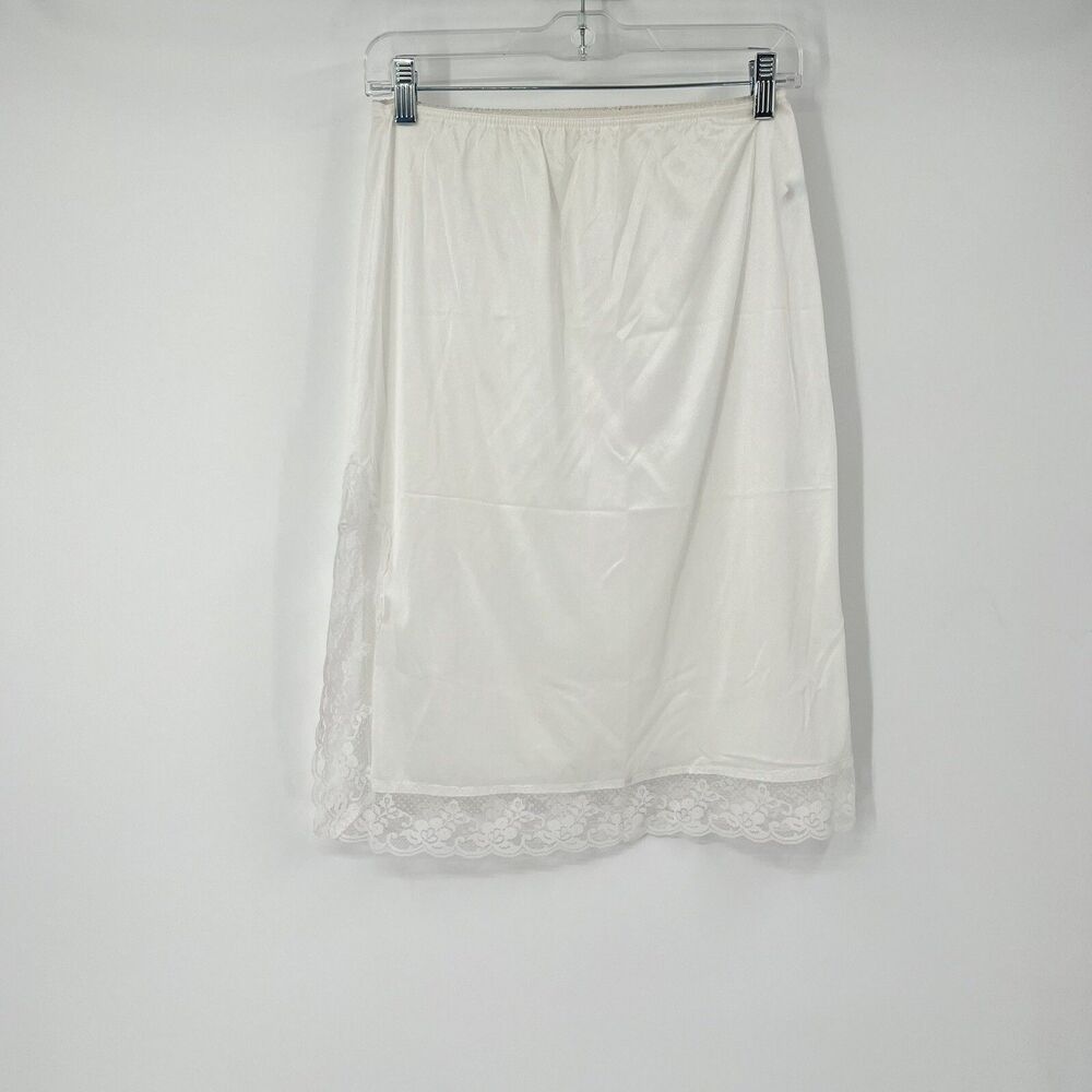 VTG Fortune M 100% Nylon Silky Half Slip Love Lace Hem White USA 80s Sissy Sexy